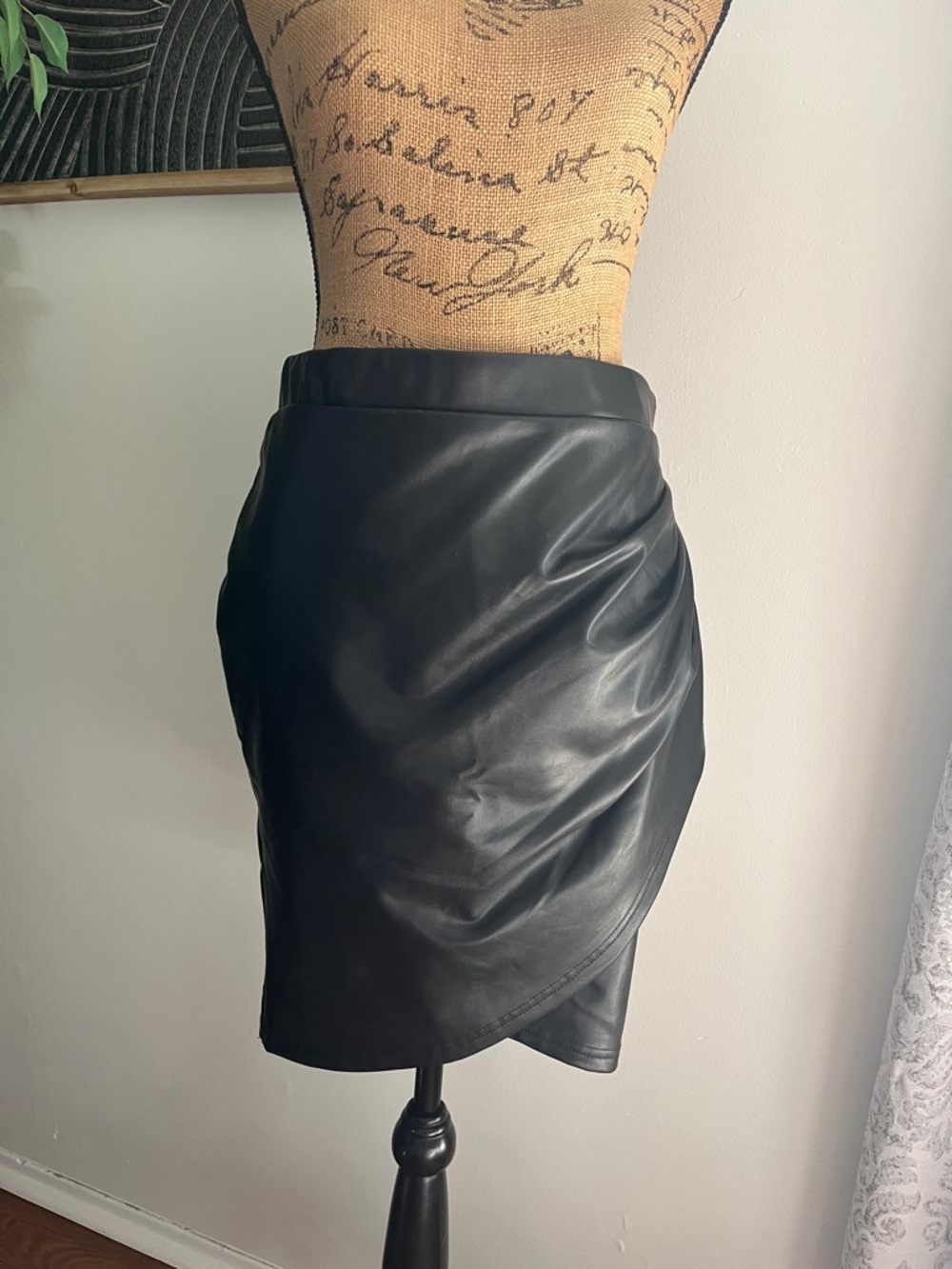 Black Faux Leather Wrap Mini Skirt